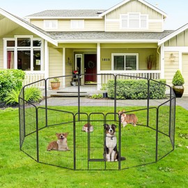 FDW Dog Playpen Kennel - 12 Panels, 40 Inch Height, Indoor/Outdoor Folding Metal Portable Puppy Exercise Pen, Heavy Duty Dog Fence for Yard, Camping - Black