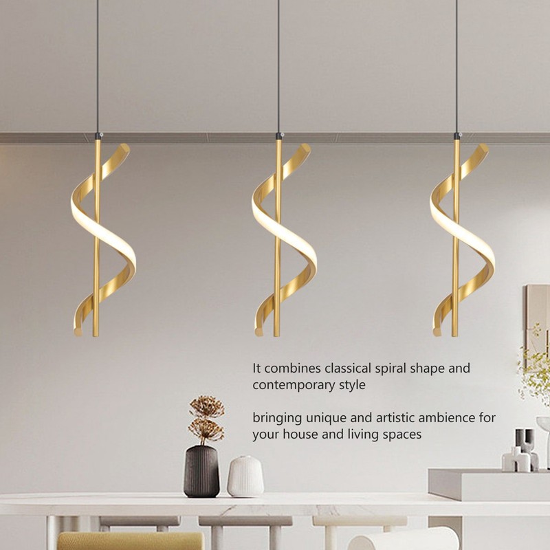 Spiral LED Pendant Light Gold Color High Brightness Eyes Protection