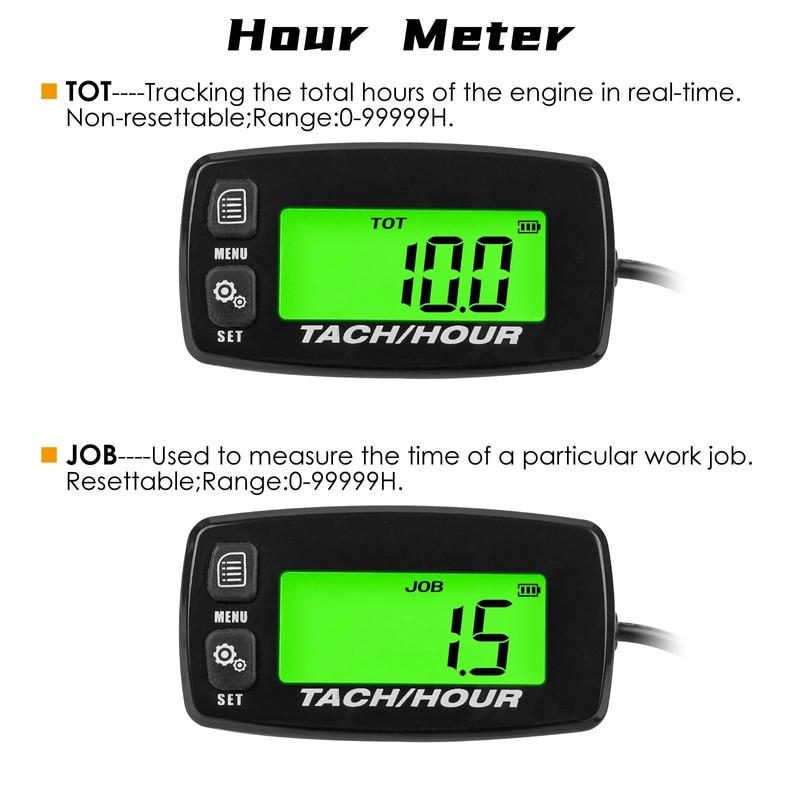 NInE-ROnG Self-Powered Tacho/Hour Meter,Built-in Replaceable Battery,Ajustable Backlight,Waterproof Tachometer for Gas