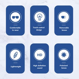 Smart Glasses Touch Control with UV400 Lens, Touch Control Sports Music Sunglasses with Bluetooth V5.0 EDR, Polarized Sunglasses for Men Women for Outdoor Fishing Cycling