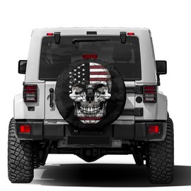 Foruidea Skull American Flag Spare Tire Cover with Backup Camera Hole Wheel Tire Cover Fit Trailer, RV, SUV and Many Vehicle 18inch