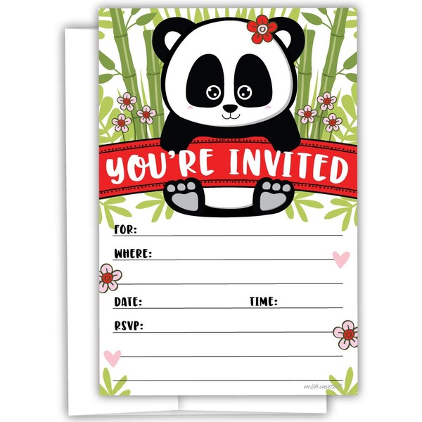 Panda Invitations (20 Count) With Envelopes - Kids Birthday or Girl Baby Shower