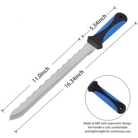 HALNKSZDDD Insulation Knife with Stainless Steel Blue Handle, 11" Double Side Utility Sod Cutter Lawn Repair Garden Knife with Nylon Sheath for Cutting Mineral Wool