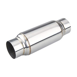 LCGP 3" Inlet Universal Resonator, 3" Outlet 12" Overall Length Stainless Steel Performance Muffler, Polished, Straight Through Design, Deep Tone