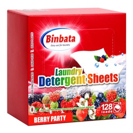 Binbata Laundry Detergent Sheets, Up To 128 Loads Berry Scent Hypoallergenic Eco-Friendly, Biodegradable Plastic Free Liquidless Laundry Sheets Suitable for Sensitive Skin