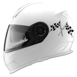 Crossed Checkered Racing Flags Auto Car Racing Motorcycle Helmet Decal - 5" - Black