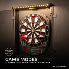 Accudart NOVA Electronic Dartboard - 35 Game Modes - 580 Game Variations - Advanced Features - Top Mount LED Lighting for No Shadow Play - LED Scoring Display - Dual Power - Includes Soft Tip Darts