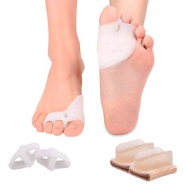 Feetly® [3 pares/6 pzas] - Separadores de Dedo Corrector de Juanetes con Almohadilla para el Antepie Metatarsal - Separadores de Dedos de Tela - Separadores de Dedos de Gel de Silicona con 2 Bucles - Ideal para Aliviar el Dolor de Juanetes y Dedos Superp