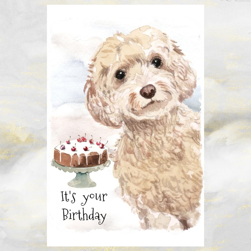 Cockapoo Dog Birthday Card, Cockapoo Dog Greetings Card, Cockapoo Dog.