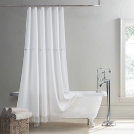 BESTRIPES Extra Long Fabric Shower Curtain, Solid White Tassel Cloth Shower Curtains for Bathroom, Modern Spa Decorative Bathroom Curtains, 72" W x 84" H