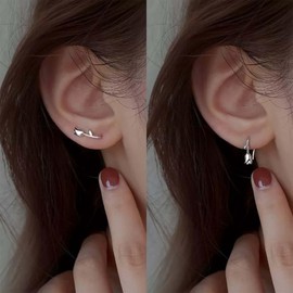 Yienate Funky Tiny Tulip Stud Earrings Silver Statement Tulip Ear Jacket Earrings Small Tulip Flower Crawler Cuff Earrings Minimalism Rose Tulip Wraps Earrings Jewelry for Women and Girls