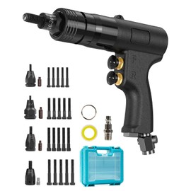 4-IN-1 Pneumatic/Air Rivet Nut Gun Set (10-24 & 1/4 & 5/16 & 3/8)， Air Nut Insert Installation Tool Assembly Automatic Nutsert Gun with 4pcs Quick-Change Locking Nozzle Bolts Adapter Drill Attachment
