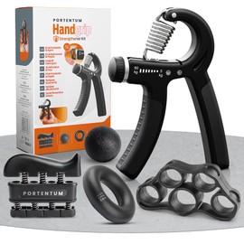 PORTENTUM Hand Grip for Forearm – 5-Piece Set, Adjustable Hand Strengthener, Hand Exerciser, Finger Stretcher, Grip Ring, and Stress Relief Ball.