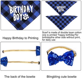 Dog Birthday Party Supplies，Dog Birthday Bandana Dog Birthday Hat Cute Bow Scarf Hat with Happy Birthday Banner Set (Blue)