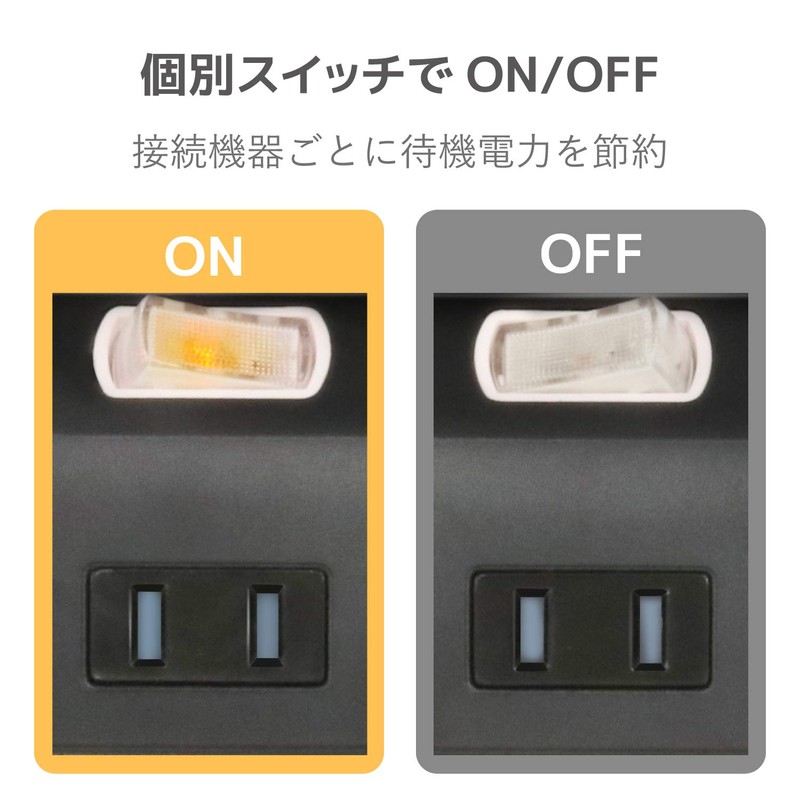 Elecom T-K6A-2630BK Power Strip, Thunder Guard, Individual Switch, Dust Shutter,