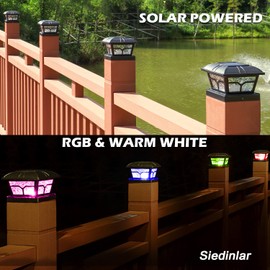 SIEDiNLAR Solar Post Cap Lights Outdoor 2 Color Modes for 4x4 5x5 6x6 Wooden Vinyl Posts Fence Deck Patio Decoration RGB Color Changing/Warm White Lighting Black (6 Pack)