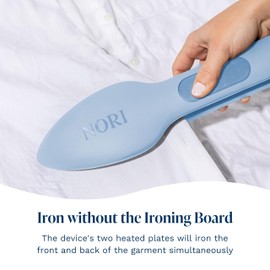 Nori Press Travel Steam Iron | Handheld Iron With Steam | No Ironing Board Required | Easy to Use w/ 6 Fabric Settings | Optional Steam Feature | Removes Wrinkles | Blue