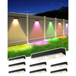 WANJOTEC Solar Fence Lights Outdoor, 2025 Upgraded Solar Fence Lights Have 3 x 70 Lumen Reflector Lenses and 12 RGB Patterns, IP65 Waterproof Auto On/Off for Backyard, Deck, Steps, Fence (8 Pack)