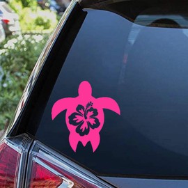 Sea Turtle with Hibiscus Flower Car Decal Tropical Vinyl Sticker for Cars, Trucks, Boats, Laptops, Water Bottles 2Packs(pink)