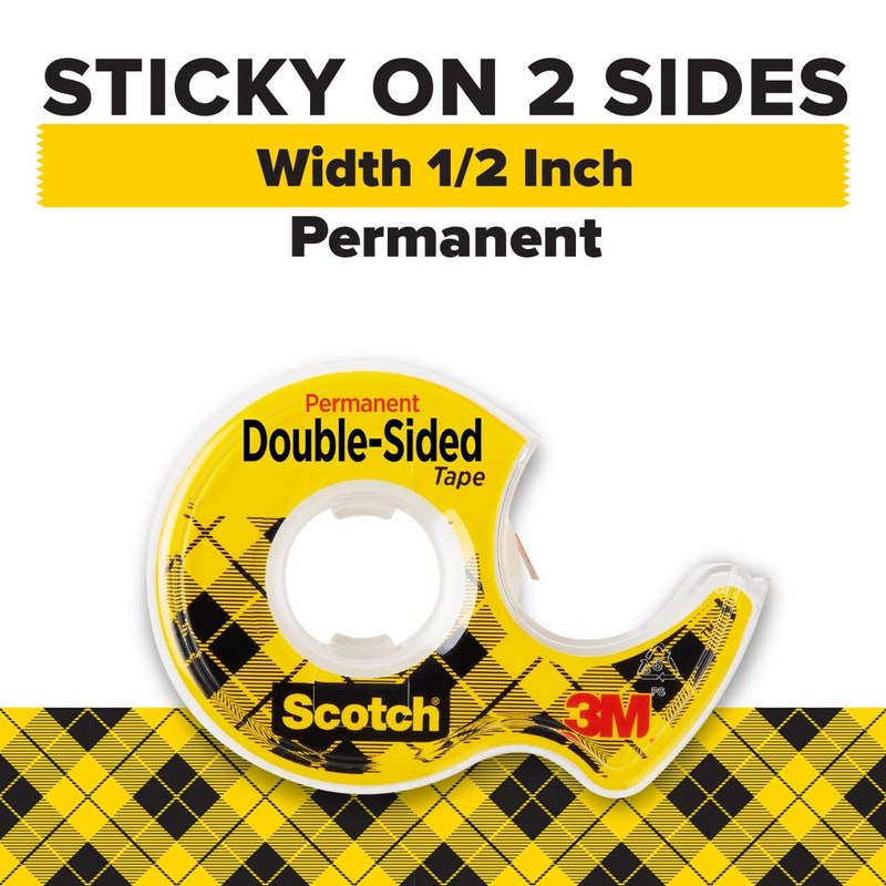 Scotch Double Sided Tape, Permanent, 1/2 in x 400 in,