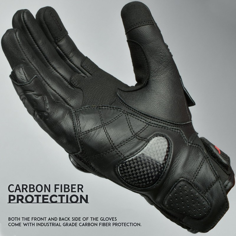 J.A.G. Leather Motorcycle Gloves for Men - Carbon Fiber Knuckle