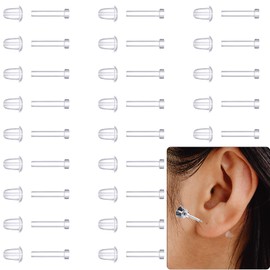 MTLEE 100 Pieces Plastic Earrings Covers for Sensitive Ears, Clear Earrings Post and Backs Protector for Sports, Back Blank Pins Stud for Sports