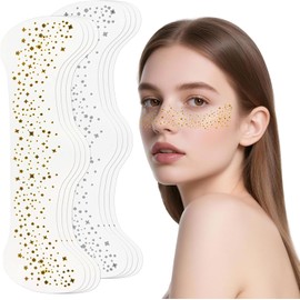 8 Piezas Tatuajes Temporales de Pecas con Glitter para Cara, Parches de Maquillaje Impermeable, para Mujer en Festivales y Fiestas (oro＋plata)