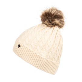HEYO HCD005 Women's Hat with Faux Fur Bobble Hat Winter Hat with Pompom Warm Knitted Beanie for Winter, beige