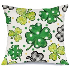 AACORS St.Patricks Day Pillow Cover 18x18 Inch Shamrock Clover Decorative Pillow Case Holiday Decorations for Home Sofa Couch (Green) AA678-18