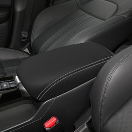 YOFAMO for Honda HRV/HR-V Accessories 2023 2024 Car Armrest Cover Waterproof Center Console Pad Scratch Resistance Box Cover Leather Protector Pad(Black+White Stitches)