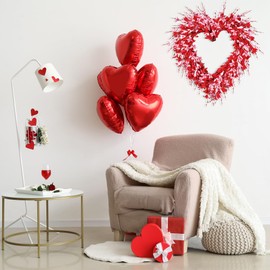 Sggvecsy 19in Valentine's Day Heart Wreath Artificial Pink Forsythia Wreath Spring Summer Fake Foam Flower Heart Shaped Wreath with Pink Red Forsythia for Gifts Festival Front Door Window Wall Decor