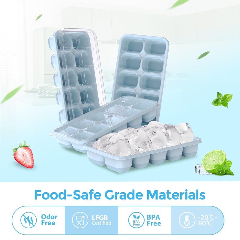 DOQAUS Ice Cube Tray with Lids - 4 Pack Stackable