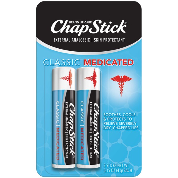 ChapStick Classic Medicated Lip Balm Tubes, Chapped Lips Treatment and Skin Protectant - 0.15 Oz (Pack of 2)
