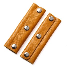 IUAQDP 2 Pieces Handbag Handle Leather Wrap Cover, Luggage Bag Grip Protector Saddle with Brass Clasp, Soft Purse Strap Pad Identifier for Shopping Bag Travel Bag Suitcase Tote Bag Wallet, Light Brown