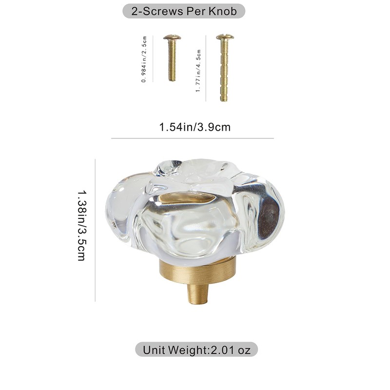 MAXWOLF Elegant Crystal & Brass Flower Cabinet Knobs - Single