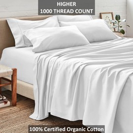 Neighbourhood Home 100% Real Certified Organic Cotton Bedsheet Set, King Size 6 Piece 1000 Thread Count Sheets Sets, Extra 24" Deep Pocket - White