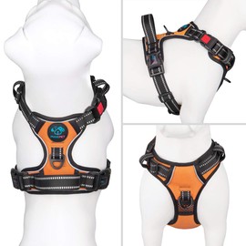 PHOEPET No Pull Dog Harness Reflective Adjustable Vest with a Training Handle, Name ID Pocket, 2 Metal Leash Hooks, 3 Snap Buckles [Easy to Put on & Take Off]