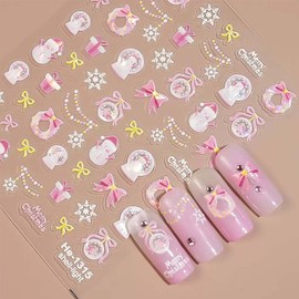 4Sheet Snowman Nail Sticker 5D Embossed Christmas Nail Art Sticker Bow Christmas Tree Design Nail Decals Supplies Xmas Nail Art Decals for Women Winter Manicure Art Decorations Accessories