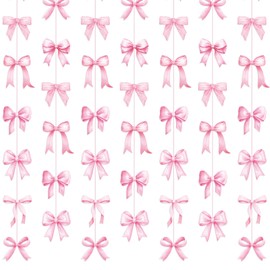 Daifunli 8 PCS Bow Decorations Bow Hanging Banners Garland Banners Paper Cutouts Ribbon Streamers for Birthday Bridal Engagement Bachelorette Wedding Party Decor(Pink)