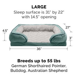 Furhaven Memory Foam Dog Bed for Large/Medium Dogs w/ Removable Bolsters & Washable Cover, For Dogs Up to 55 lbs - Plush & Velvet Waves Perfect Comfort Sofa - Celadon Green, Large