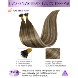 LaaVoo Nano Ring Hair Extensions Blonde Nano Bead Hair Extensions Human Hair 24 inch Balayage Dark Brown to Light Brown and Blonde Nano Hair Extensions Human Hair 50g 50s