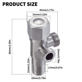 1 Stück Eckventil 1/2 Zoll, Universal Eckventil mit 2 Abgängen Wasseranschluss Eckventile Wasserventil Edelstahl Doppelventil für Wandgewinde 1/2