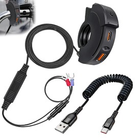 BORDEAG USB C Socket 12 V Motorcycle Charger, USB Socket Motorcycle, 48 W QC3.0 USB-A and PD Type-C, Moto Phone Charger, Waterproof Dual Charging Socket for DC 12 V/24 V Moto/Boat/Beach Bikes