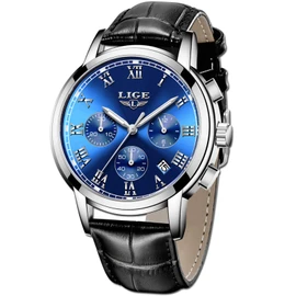 LIGE Mens Watches Fashion Luxury Blue Analog Quartz Watch Mens Business Dress Automatic Date Watch Waterproof Sports Chronograph Wristwatch