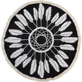 styleBREAKER round beach towel with dreamcatcher and feather print, fringing, shawl, bath towel, pareo, unisex 05050042, color:Black-White