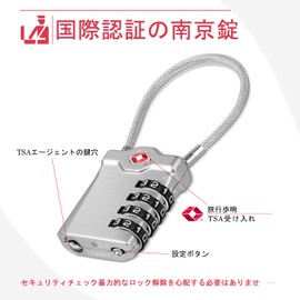 NAGE Padlock, 4 Digit Tsa Lock, Small Dial Lock, PIN Code, Anti-Theft, Wire Lock, Suitcase, Key, Luggage, Carrying Case, Backpack, Bag, For International Travel, Airport, Inspection (Silver)