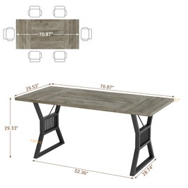 GarveeHome 70.8 Inch Dining Table 4-6 Person, Kitchen Table with Heavy Duty Metal Legs, Farmhouse Wooden Dining Room Table for Kitchen, Living Room