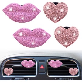 Bling Heart&Lip Air Vent Clips, Pink Heart&Lip Car Air Fresheners Vent Clips Car Diffuser Vent Clip Rhinestone Car Decoration Car Interior Decor Cute Car Accessories for Women + Sunflower Mask Hook