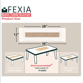 FEXIA Boho Table Runner for Home Decor with Tassels 36 Inches Long Farmhouse Rustic Table Runner Cream & Brown Macrame Table Runner for Boho Dining Bedroom Decor Rustic Bridal Shower (12x36 Inches)