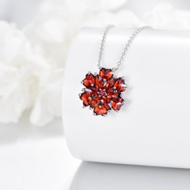 YFN Flower Birthstone Necklace for Women Sterling Silver Red Cubic Zirconia Pendant Red Flower Jewellery January Birthday Gifts for Her Wife Mom Daughter